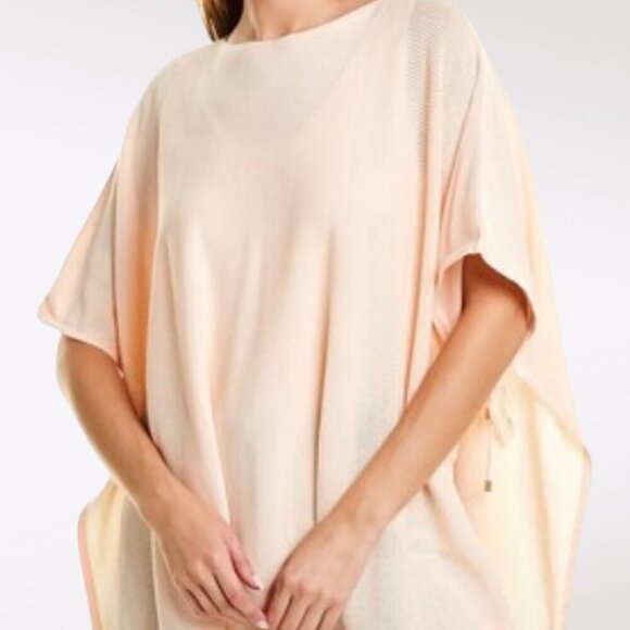 Donna Karan Blush Pink Knit Sweater Poncho Side Tie Medium Large - Picture 1 of 11